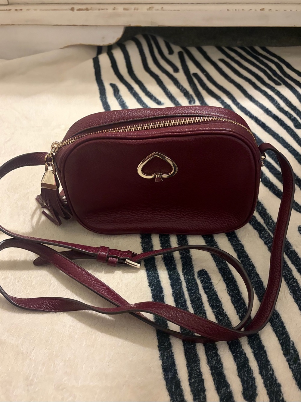 kate spade Burgundy Leather Crossbody Camera Bag with Gold Spade Logo